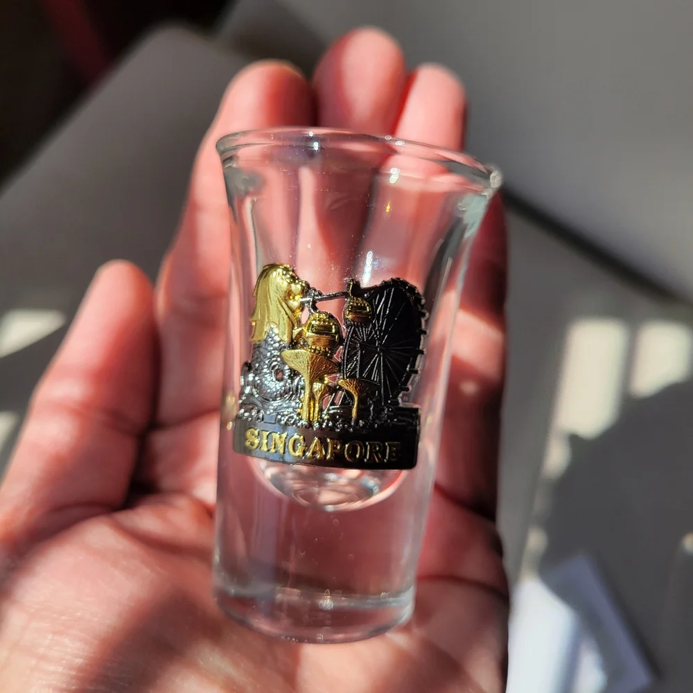 Singapore Shot Glass ~ Metallic Embellishment ~ Bar Cart ~ FINAL PRICE !!